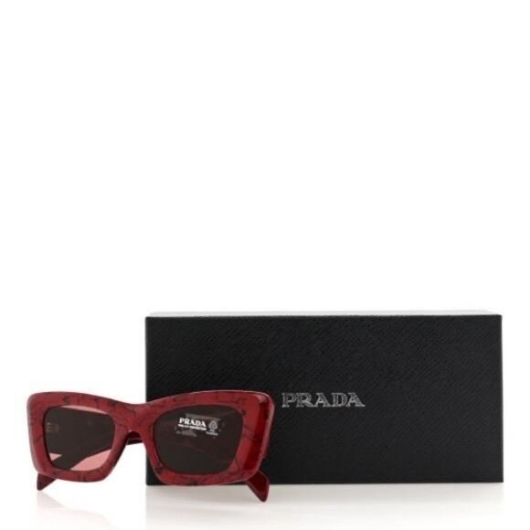 - New Authentic PRADA Acetate Symbole Sunglasses SPR 13Z Red Marble - Picture 3 of 12